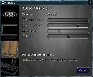 Icefall's Audio Options dialog menu